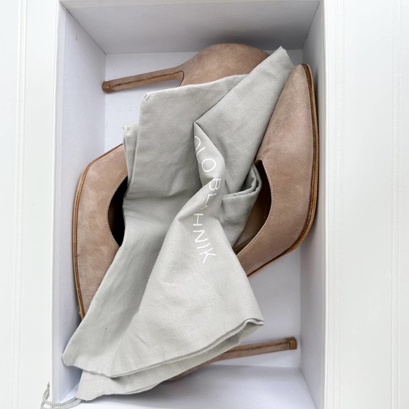 Manolo Blahnik BB Suede Pumps 105 Pointed Toe Taupe Tan Neutral Stiletto - Picture 9 of 13